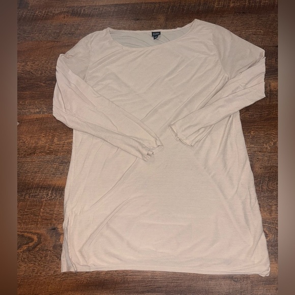 Eileen Fisher Tunic Top Boat Neck  Side Slit   Size M Relaxed Fit Modest Neutral - Picture 1 of 5